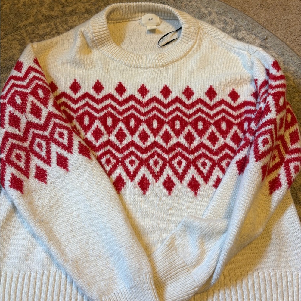 Winter Red Argyle Oversized Sweater